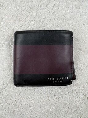 Ted Baker London Black and Deep Burgundy/Brown Bifold Wallet